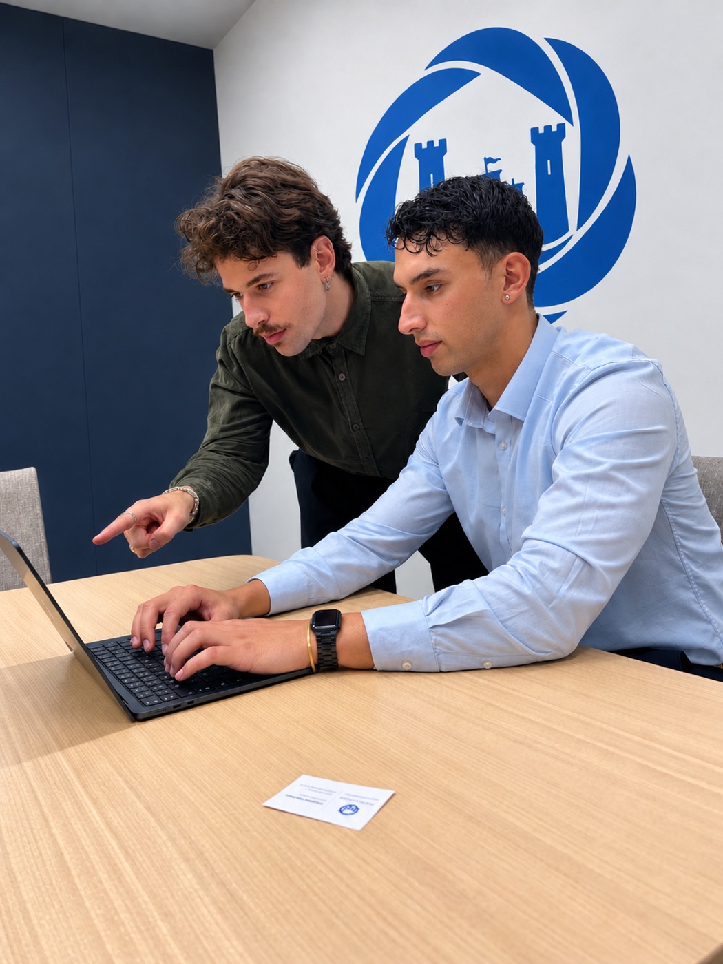 Two Cork AI Consulting consultants working through an automation together on a laptop